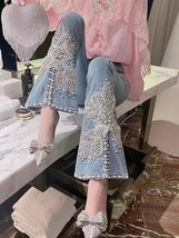 High-Waisted Women&#39;s Jeans with Floral Embroidery and Rhinestones - $57.50