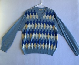 Peter Millar Sweater Mens Large Blue Argyle Golf Extra Fine Italian Merino Wool - £39.36 GBP