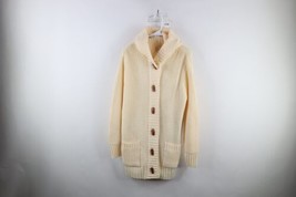 Deadstock Vintage 70s Womens Large Ribbed Knit Hooded Toggle Button Sweater USA - £92.89 GBP