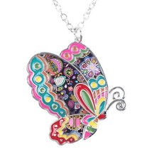 Colorful Butterfly Pendant Necklace - £18.08 GBP