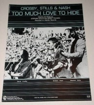 Crosby Stills &amp; Nash Sheet Music Vintage 1982 Too Much Love To Hide - £19.65 GBP