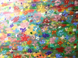 Abstract Flowers oil pastel painting, small gift. - £12.06 GBP