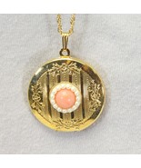 Avon Locket Gold Tone Faux Pearls Peach Colored Stone  29&quot;  Chain - €9,31 EUR