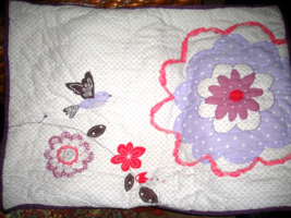 Pottery Barn Kids Standard Quilt Pillow Sham Flowers Birds Purple Pink Lavender - $12.97