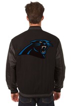 NFL Carolina Panthers Wool Leather Reversible Jacket Embroided Patch Logos Black - £211.57 GBP