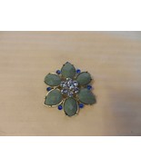 Vintage Green, Blue and Clear Faux Stone Flower Design Broach 2&quot; diameter - $38.00