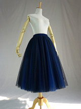 Navy Tea Length Tulle Skirt Women Custom Plus Size Navy Dot Tulle Skirt image 6
