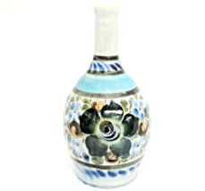 Tonala Mexican Pottery Huge Jug Decanter Vase 13&quot; Tall Blue Green Floral Signed - £25.14 GBP