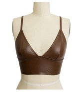 Faux Leather Longline Bralette Top Size M Dark Brown V-Neck Spaghetti St... - $21.04 CAD