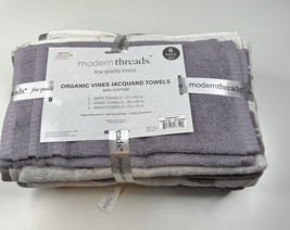 modern threads NWT organic cotton jacquard purple 6 piece towel set sf - £18.06 GBP