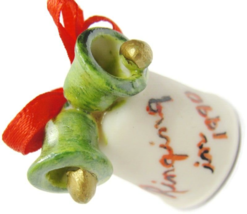 1990 Ringing In The New Year Bells Ribbon Hand Painted 3D Thimble Signed - $11.87