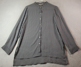 Spense Blouse Top Womens Size Medium Black White Striped Polyester Button Front - £10.78 GBP