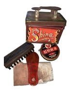Vintage Shoe Shine Tin - 5 Cents - Maroon Red &amp; Gold Colors - Raised Sho... - $26.69 CAD