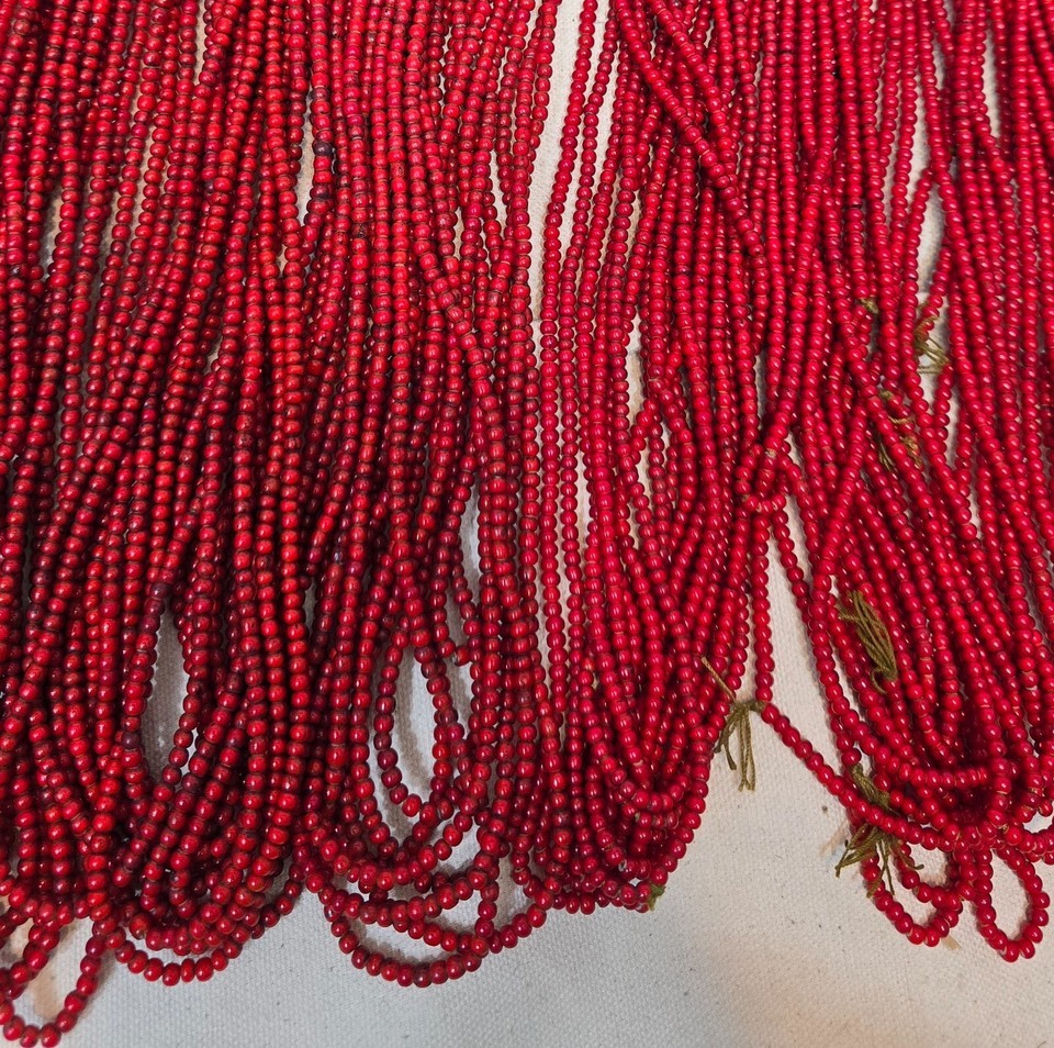 4mm Venetian Dark Blood red White Heart Trade Beads Necklaces - $7.36