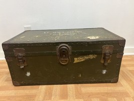 Vintage Military FOOT LOCKER Trunk chest storage green box army wwii fie... - £78.62 GBP