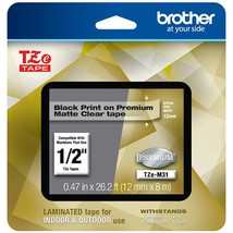 Brother P-touch TZe-M31 Black Print on Premium Matte Clear Laminated Tape 12mm ( - £27.17 GBP