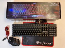 BlueFinger Super Cool RGB Backlit Gaming Keyboard Mouse Combo Set &amp; Pad - £9.35 GBP