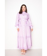 Plus Size Violet long Sleeve Button Down Belted Ruffle Flowy Maxi Dress - $79.00