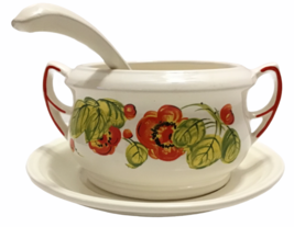 Vtg California Originals 3 pc SOUP TUREEN 1038 USA Flower Poppy Hand Painted 70s - £82.54 GBP