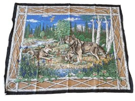 Wolves Wolf Family FABRIC PANEL Springs Industries  35&quot; X 45&quot; Blue Brown White - £6.97 GBP