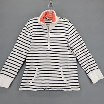 Jones New York Women Sweatshirt Size XL White Preppy Stripe 1/4 Zip Long... - £7.77 GBP