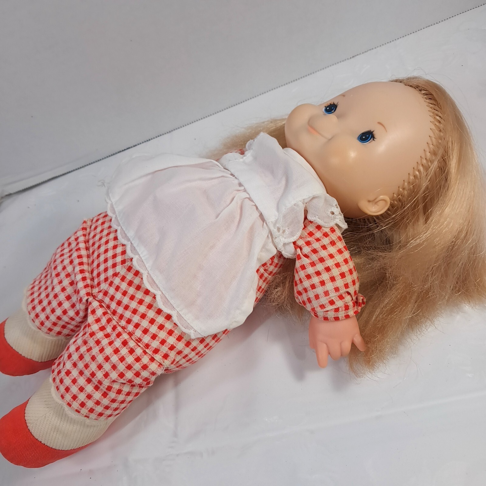 Fisher Price Toys #200 Mary Lapsitter baby Doll red plaid apron 1973 Vintage Item image 12