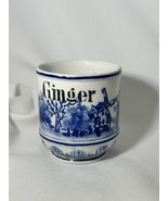 Antique German Porcelain Blue White Windmill Ginger Spice Jar Cup - $266.51 MXN