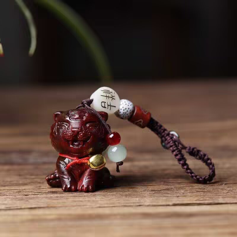 Tiger Zodiac Rosewood Keychain Pendant Lucky Chinese Brave Charm - $18.00