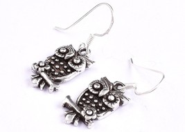 Handmade 925 Sterling Solid Silver Owl Shape Women Wear Drop Dangle Earrings - £48.21 GBP+