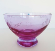 Caithness Glass Handcrafted Scotland purple pedestal bowl floral etched pattern - £39.31 GBP