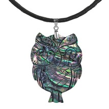 Spirit of Wisdom Owl Carved Abalone .925 Silver Silk Necklace - £17.07 GBP