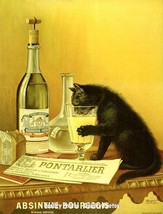 Cat Drinks Absinthe 8.5x11&quot; Photo Print Green Liqueur Advertisement Bourgeois - £6.33 GBP