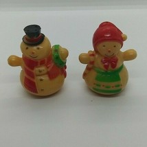 VINTAGE Christmas Snowman And Woman Plastic Salt And Pepper Shakers  Can... - $16.31