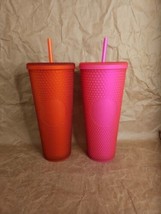 Lot Of 2 Starbucks Red And Pink Matte Studded Large Tumbler Cold Cup 24 Oz 2021 - £28.92 GBP