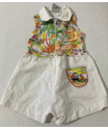 Vintage toddler girls romper zip front sail boat tropical print - $19.75