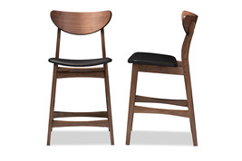 Quinlan Black Faux Leather Walnut Wood 24-Inches Counter Stool (Set of 2) - $235.00