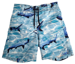 Gymboree Infant Shark Swim Trunks 12-18 Months Blue Water Print Swimsuit Lined - $9.93