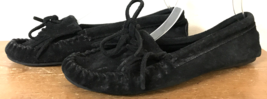 Vintage Style Minnetonka Kilty Black Suede Moccasins Moc Loafers 10 Womens - $39.99