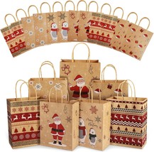 Christmas Gift Bags 24 PCS Reusable Christmas Treat Bags Paper Gift Bags with Ha - £23.54 GBP