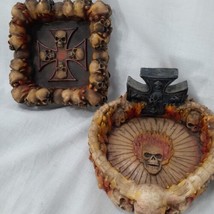 Lot of 2 Skull and Cross Ashtrays or Trinket Trays Halloween Candy Dish - £22.16 GBP