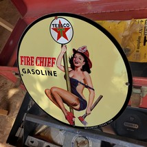 Vintage 1934 Texaco Fire Chief Gasoline Fuel Porcelain Gas & Oil Pump Sign - $125.00