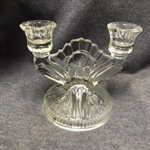 Jeannette Iris Herringbone Double Candle Stick Holder Clear Glass - £6.08 GBP