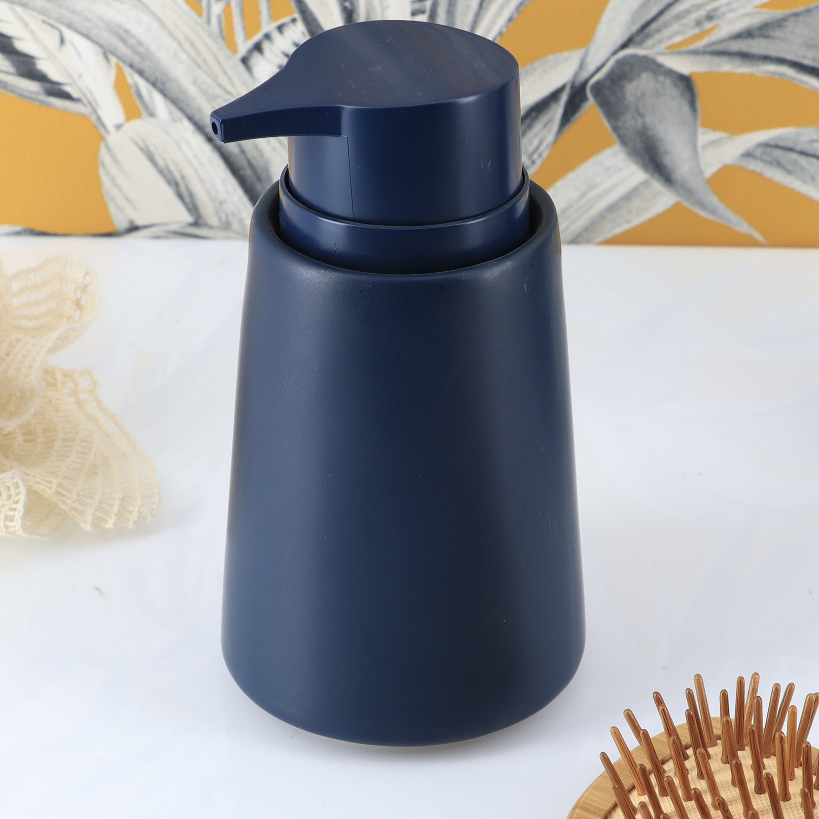 Navy Blue Stoneware Soap Dispenser - 14 fl oz - Perfect for a Classic Coastal Vi