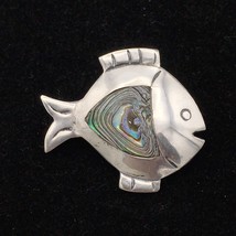 TROPICAL FISH Mexican sterling silver  brooch - signed TLR abalone shell pin - £19.52 GBP