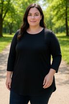 Joan Vass Black Long Sleeve Tunic Top XXL Stretch Knit Round Hem New - €17,82 EUR