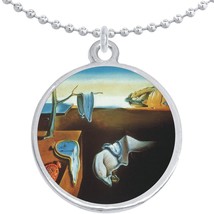 Melting Clocks Salvador Dali Round Pendant Necklace Beautiful Fashion Jewelry - £8.63 GBP