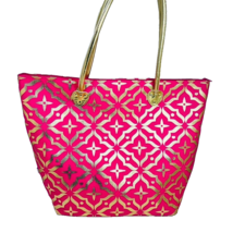 DEI Hor Pink Gold Beach Tote Bag Vacation Carry All Zip Shoulder Strap 20 x 16 - £27.90 GBP