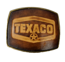 Texaco Belt Buckle Men&#39;s Vintage 1970 Leather and Brass Oil &amp; Gas - £25.41 GBP