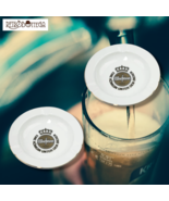 Pair of German beer ashtrays Warsteiner in white ceramic with gold edge - $529.78 MXN