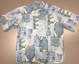 Reyn Spooner Hawaiian Aloha Shirt Blue Pineapples Flowers Cotton Mens Sz Medium - £23.73 GBP